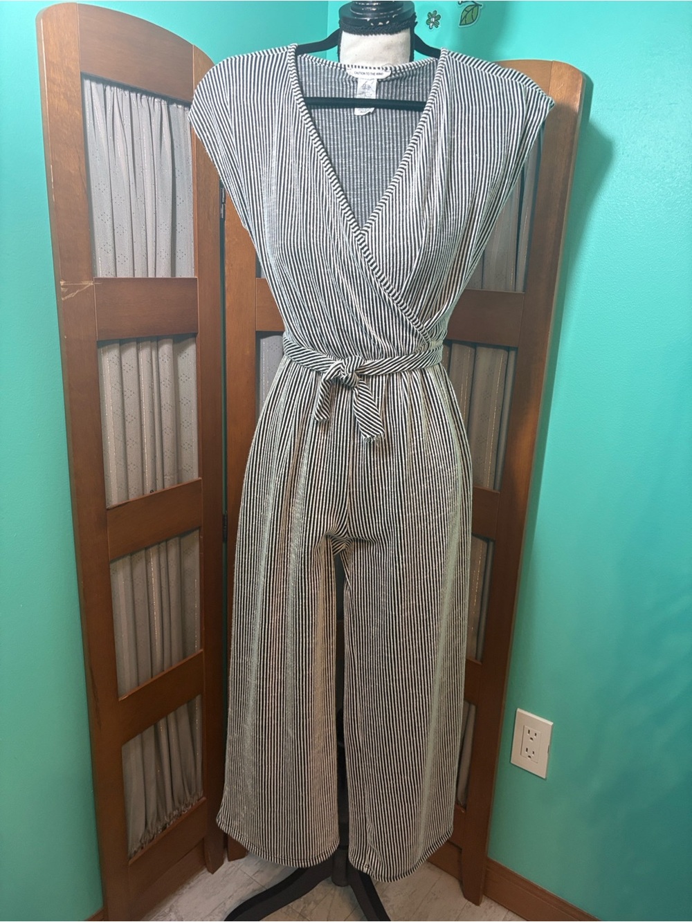 Caution To The Wind Black & White Striped Surplice Jumpsuit